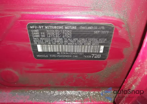 2014 Mitsubishi Mirage De z USA, uszkodzony, nr VIN ML32A3HJ2EH007001